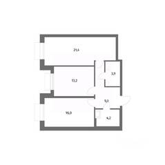 ЖК «Парусная 1», планировка 2-комнатной квартиры, 67.70 м²