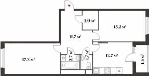 ЖК Миниполис «Восемь кленов», планировка 2-комнатной квартиры, 64.30 м²