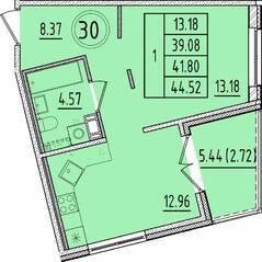МЖК «Образцовый квартал 17», планировка 1-комнатной квартиры, 39.08 м²