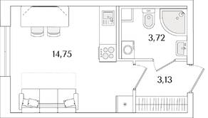 ЖК «Кинопарк», планировка студии, 21.60 м²