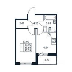 ЖК «Полис ЛАВрики», планировка 1-комнатной квартиры, 34.64 м²
