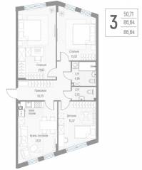 МЖК «Эльйон», планировка 3-комнатной квартиры, 86.40 м²