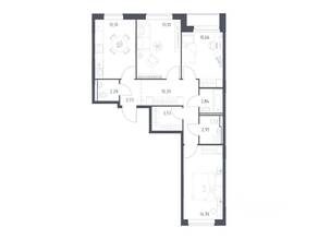 ЖК «Прибрежный Парк», планировка 3-комнатной квартиры, 75.56 м²