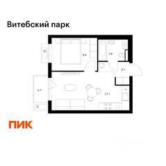 ЖК «Витебский парк», планировка 1-комнатной квартиры, 34.70 м²