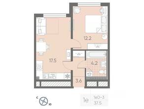 МЖК «Пулково Lake», планировка 1-комнатной квартиры, 37.50 м²