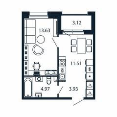 ЖК «Полис Новоселье», планировка 1-комнатной квартиры, 35.60 м²