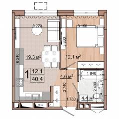 ЖК «Гранд Комфорт», планировка 1-комнатной квартиры, 40.40 м²