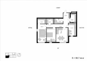 ЖК «Мытищи-Сити», планировка 3-комнатной квартиры, 98.70 м²