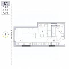 ЖК «Пироговская Ривьера», планировка студии, 25.70 м²