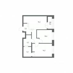 ЖК «NEWПИТЕР», планировка 2-комнатной квартиры, 57.26 м²