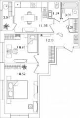 ЖК «БелАрт», планировка 2-комнатной квартиры, 61.17 м²