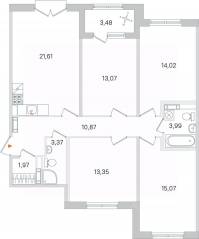 МЖК «Дубровский», планировка 4-комнатной квартиры, 99.06 м²