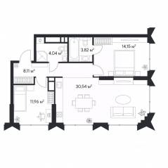 ЖК «1-й Нагатинский», планировка 2-комнатной квартиры, 72.62 м²