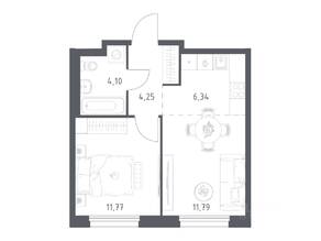 ЖК «Новое Внуково», планировка 1-комнатной квартиры, 38.25 м²