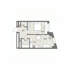 ЖК «Родина Парк», планировка 2-комнатной квартиры, 46.60 м²