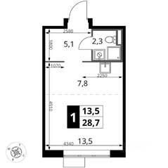 ЖК «1-й Донской», планировка студии, 28.70 м²