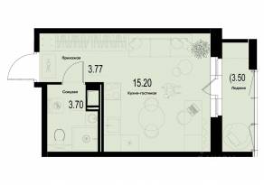 ЖК «ID Murino III», планировка студии, 23.82 м²