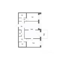 ЖК «Парусная 1», планировка 2-комнатной квартиры, 95.90 м²