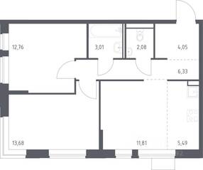 ЖК «Молжаниново», планировка 2-комнатной квартиры, 59.21 м²