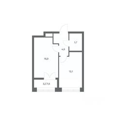 ЖК «NEWПИТЕР», планировка 1-комнатной квартиры, 39.02 м²
