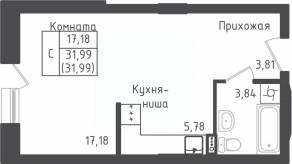 ЖК «Зеленый Оазис-Город», планировка студии, 31.99 м²