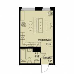 ЖК «ID Murino III», планировка студии, 27.63 м²