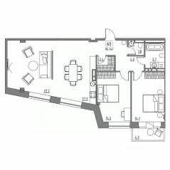Апарт-комплекс «Residence 15», планировка 3-комнатной квартиры, 95.10 м²