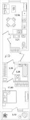 ЖК «Кинопарк», планировка 1-комнатной квартиры, 41.94 м²