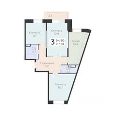 ЖК «Арт-квартал Онегин», планировка 3-комнатной квартиры, 87.10 м²
