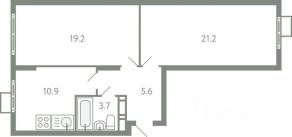 ЖК «Ново-Молоково», планировка 2-комнатной квартиры, 59.70 м²