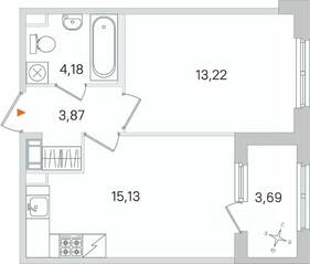 МЖК «Дубровский», планировка 1-комнатной квартиры, 38.25 м²