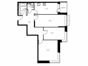 ЖК «Солнечный парк», планировка 3-комнатной квартиры, 79.50 м²