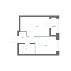 ЖК «NEWПИТЕР», планировка 1-комнатной квартиры, 34.71 м²