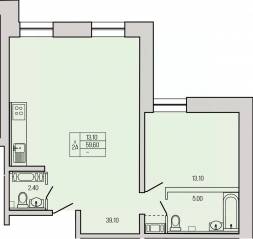 ЖК «Экос», планировка 2-комнатной квартиры, 59.60 м²
