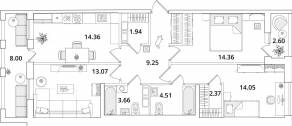 ЖК «Cube», планировка 3-комнатной квартиры, 85.00 м²