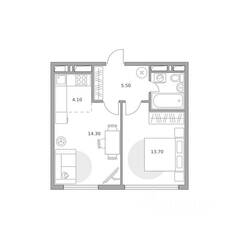 ЖК «Бригантина», планировка 2-комнатной квартиры, 41.20 м²
