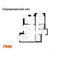 ЖК «Середневский лес», планировка 2-комнатной квартиры, 59.50 м²