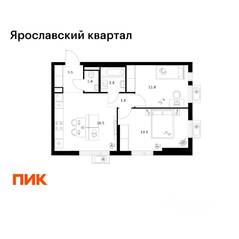 ЖК «Ярославский квартал», планировка 2-комнатной квартиры, 51.40 м²