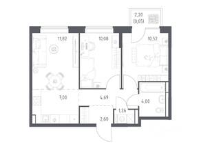 ЖК «Богдановский Лес», планировка 2-комнатной квартиры, 52.62 м²