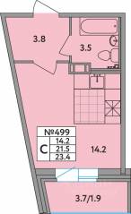 ЖК «Удача», планировка студии, 23.40 м²