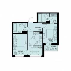ЖК «ID Murino III», планировка 2-комнатной квартиры, 54.90 м²