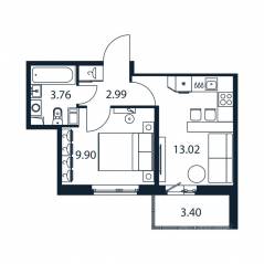 ЖК «Полис ЛАВрики», планировка 1-комнатной квартиры, 29.20 м²