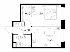 ЖК «Квартал Белый Град», планировка 1-комнатной квартиры, 38.00 м²