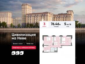 ЖК «Цивилизация на Неве», планировка 3-комнатной квартиры, 76.46 м²