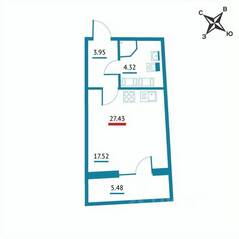 ЖК «Левитан», планировка студии, 27.43 м²