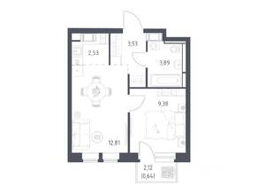 ЖК «Большое Путилково», планировка 1-комнатной квартиры, 33.18 м²