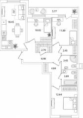 ЖК «Кинопарк», планировка 3-комнатной квартиры, 81.79 м²