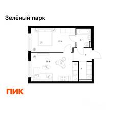 ЖК «Зеленый парк», планировка 1-комнатной квартиры, 39.90 м²