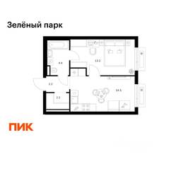 ЖК «Зеленый парк», планировка 1-комнатной квартиры, 36.50 м²