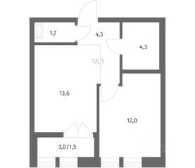 ЖК «NEWПИТЕР», планировка 1-комнатной квартиры, 37.72 м²